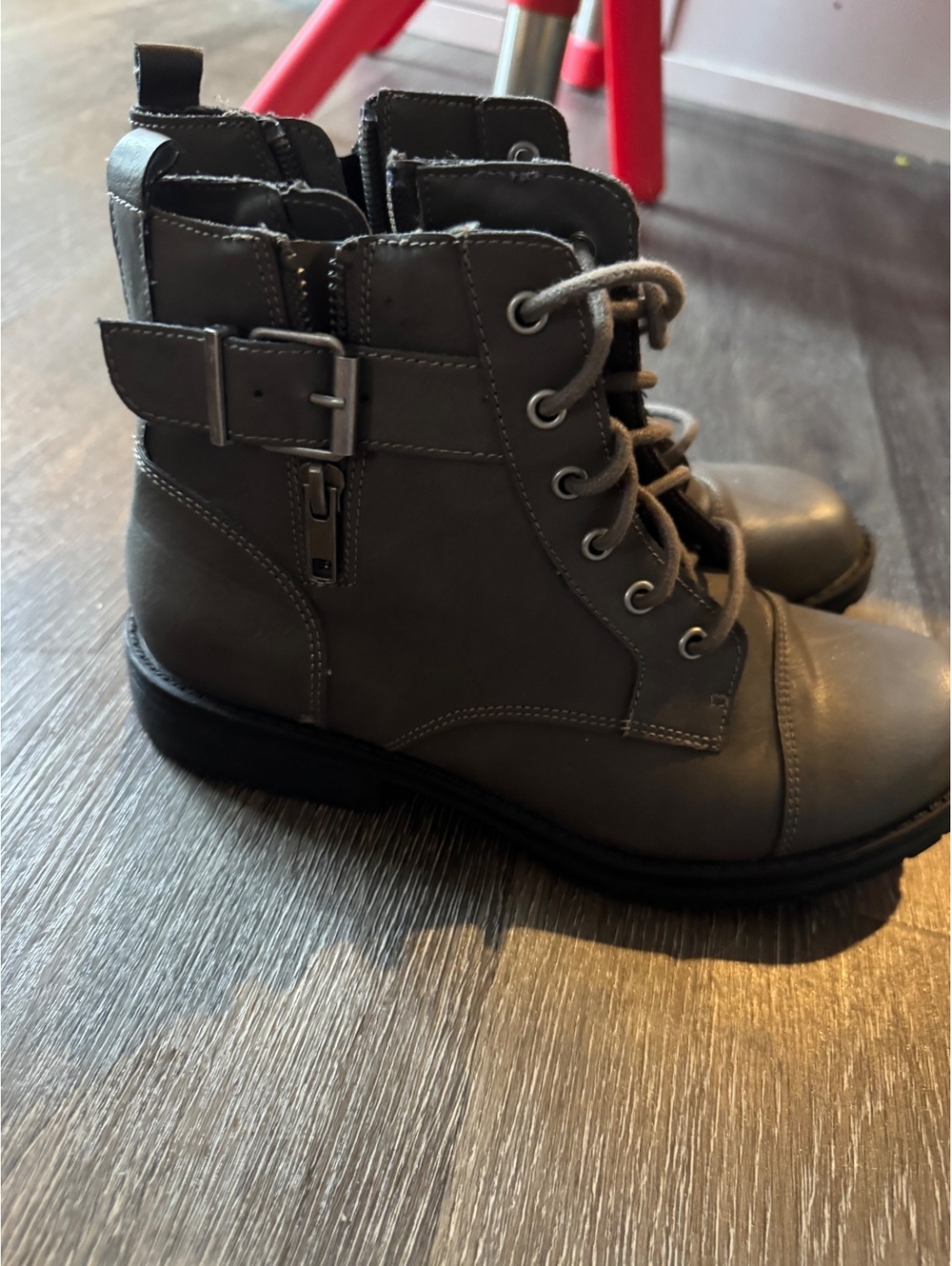 Madden Girl Mirra gray combat boots lace up buckle size 7.5